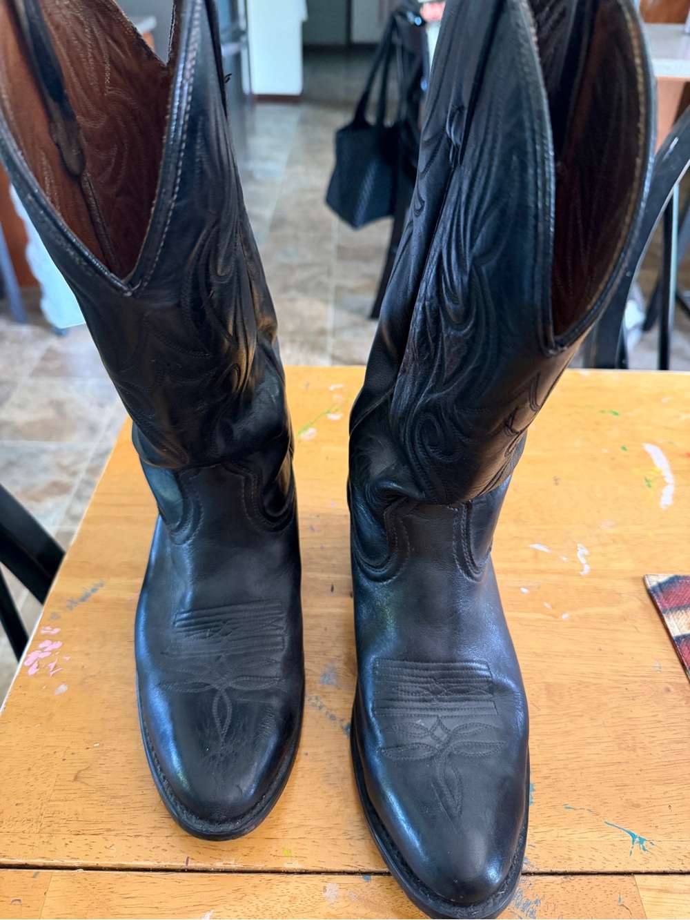 ACME Black Leather Cowboy Boots